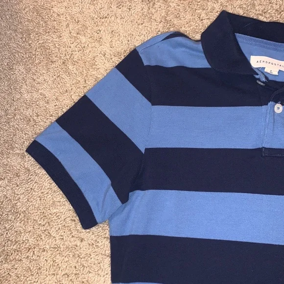 Men’s Aeropostale Blue Striped Polo Short Sleeve - Picture 3 of 10